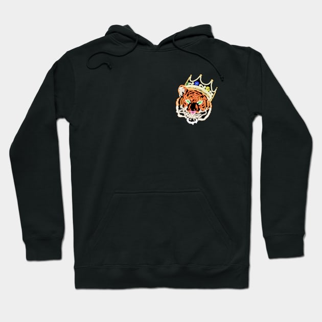 Neon Tiger King Bar Sign Top Left Hoodie by gkillerb